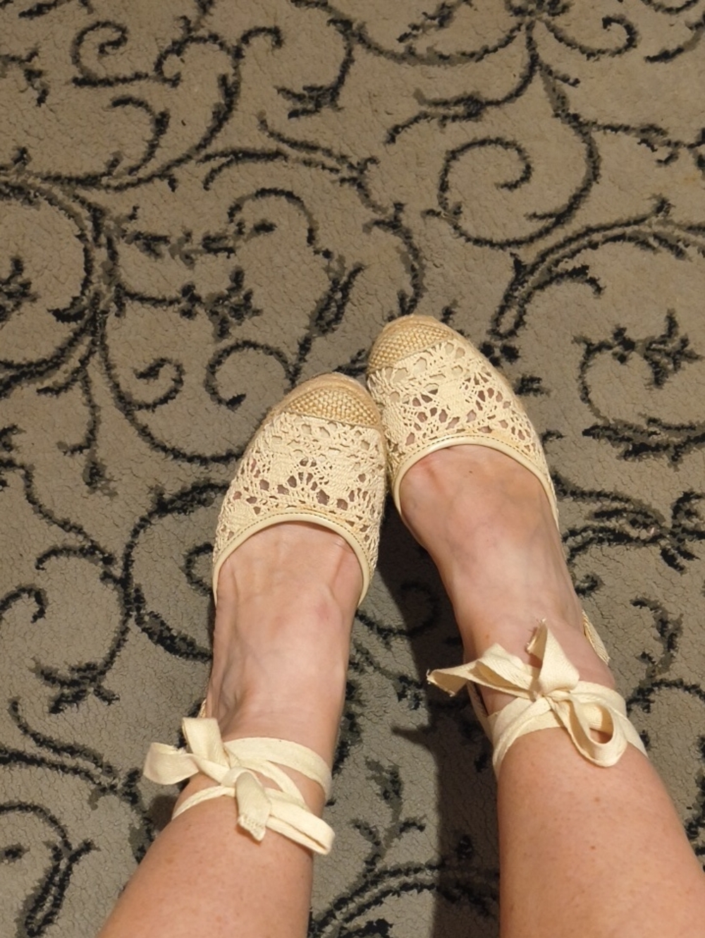Loft Women’s Lace Ankle-Tie Wedge Espredrille in Cream Loft Outlet